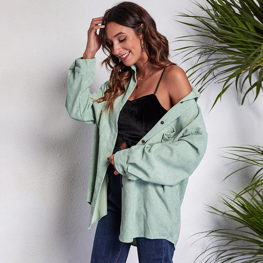 Damen Oversized Hemdblusenshirt aus Cord Heidi-Mode
