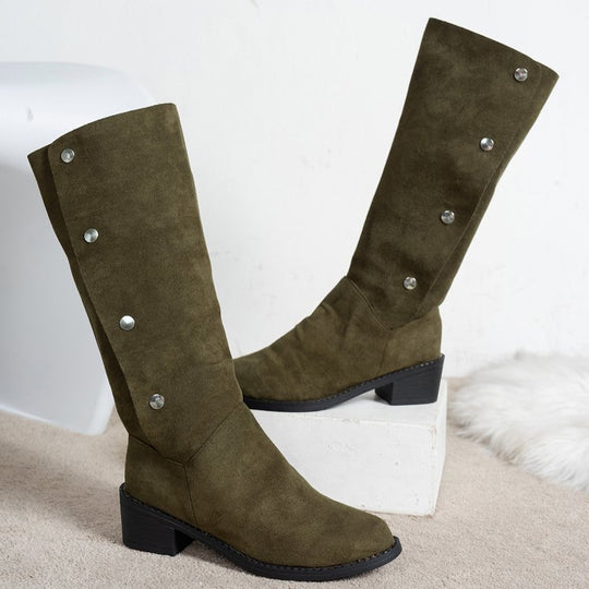 Damen Elegante Stiefel aus weichem Wildleder mit modischen Knopfdetails Heidi-Mode