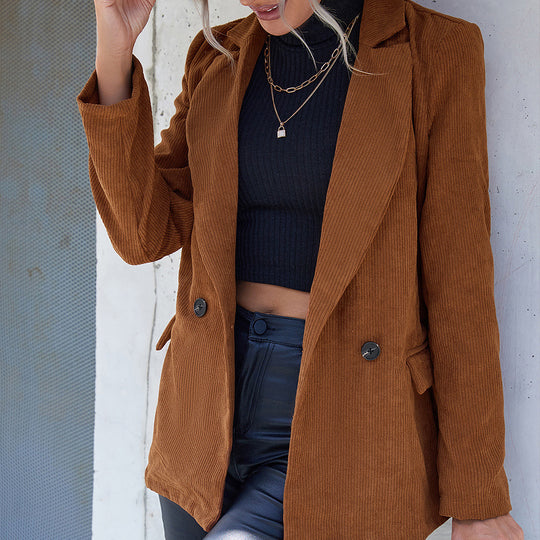 Damen cordjacke mit Doppelkknopfdesign und praktischen Seitentaschen Heidi-Mode