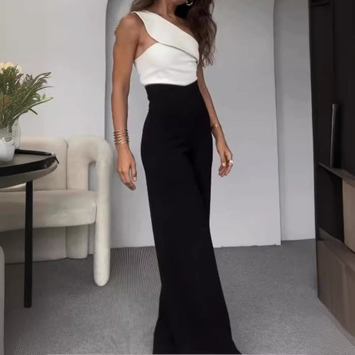 Damen Eleganter Jumpsuit mit asymmetrischem Schnitt und weitem Bein Heidi-Mode