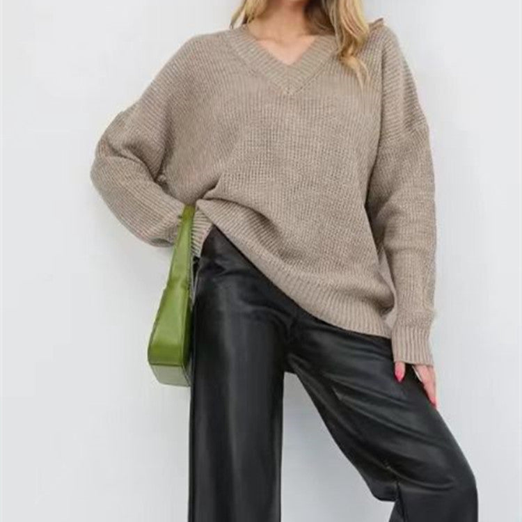 Damen Pullover mit V-Ausschnitt und lockerer Passform Heidi-Mode