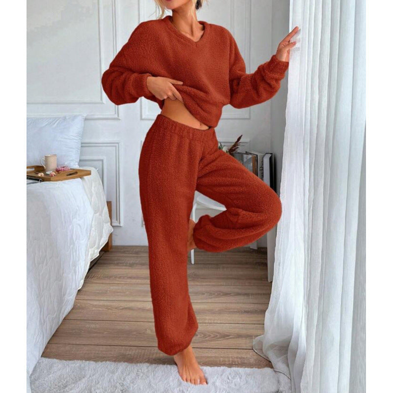 Damen Kuscheliges Fleece-Lounge-Set mit elastischem Bund Heidi-Mode