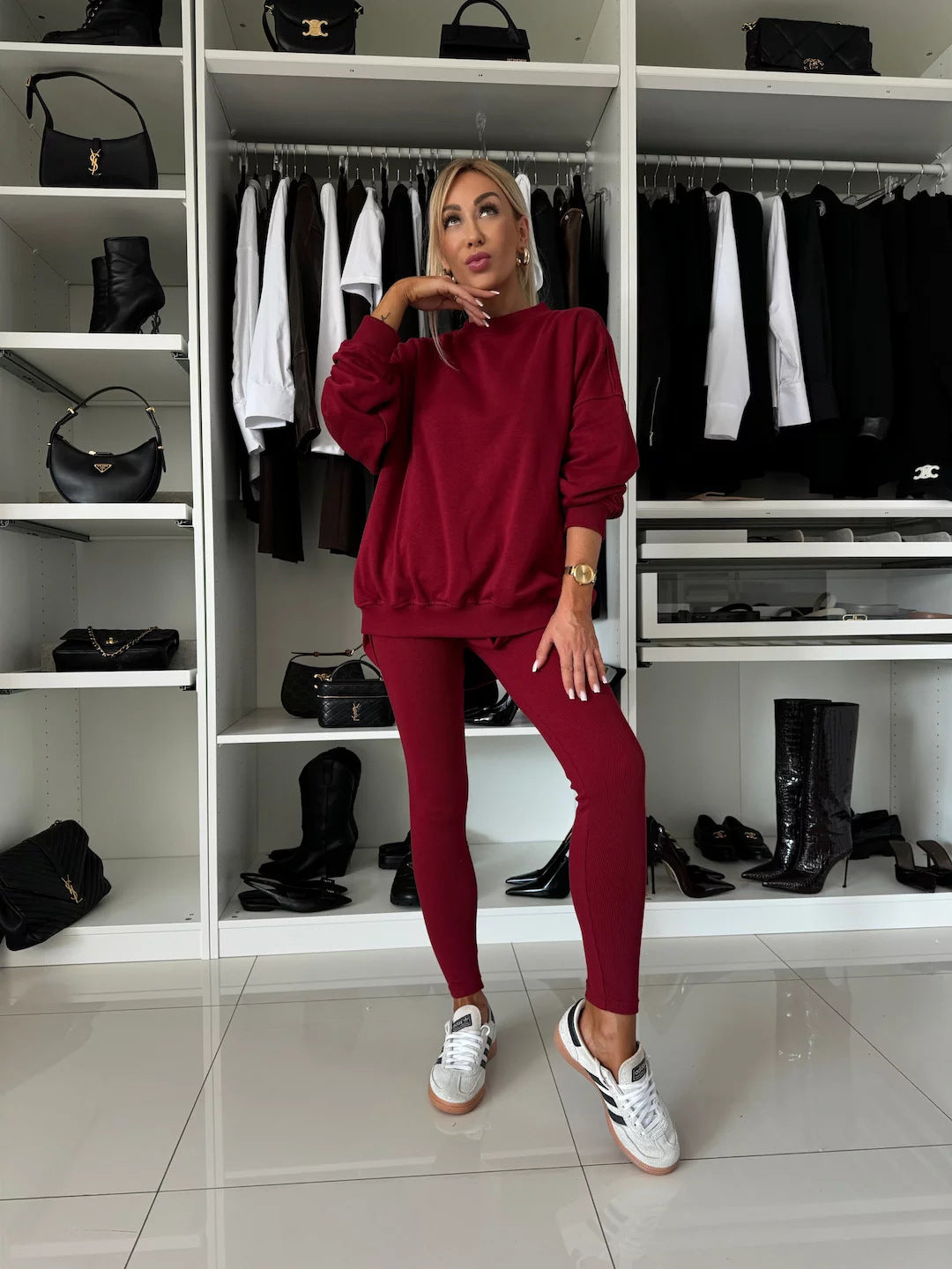 Damen elegantes und bequemes Oberteil mit lässigen Bein-Longpants Heidi-Mode