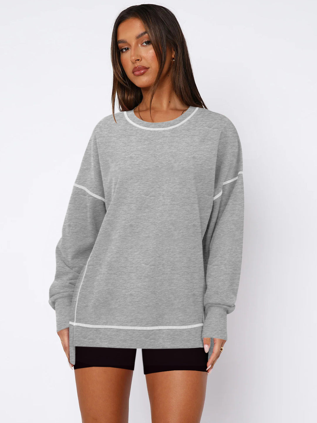 Damen Oversize Sweatshirt mit feiner Kontrastnaht Heidi-Mode