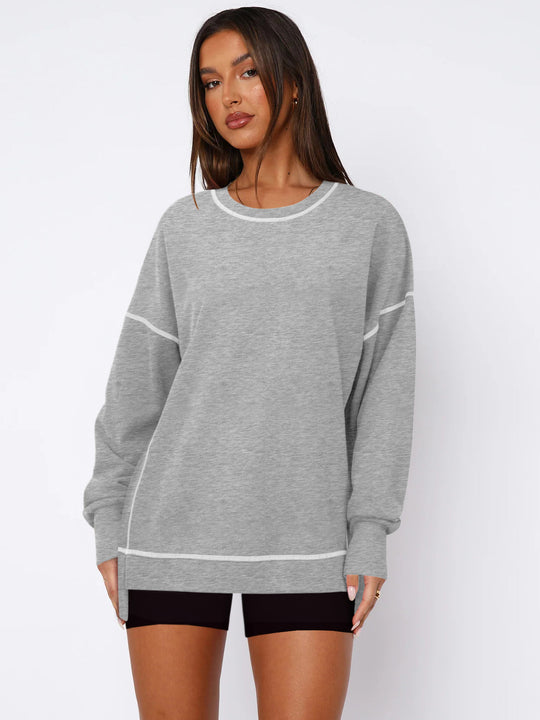Damen Oversize Sweatshirt mit feiner Kontrastnaht Heidi-Mode