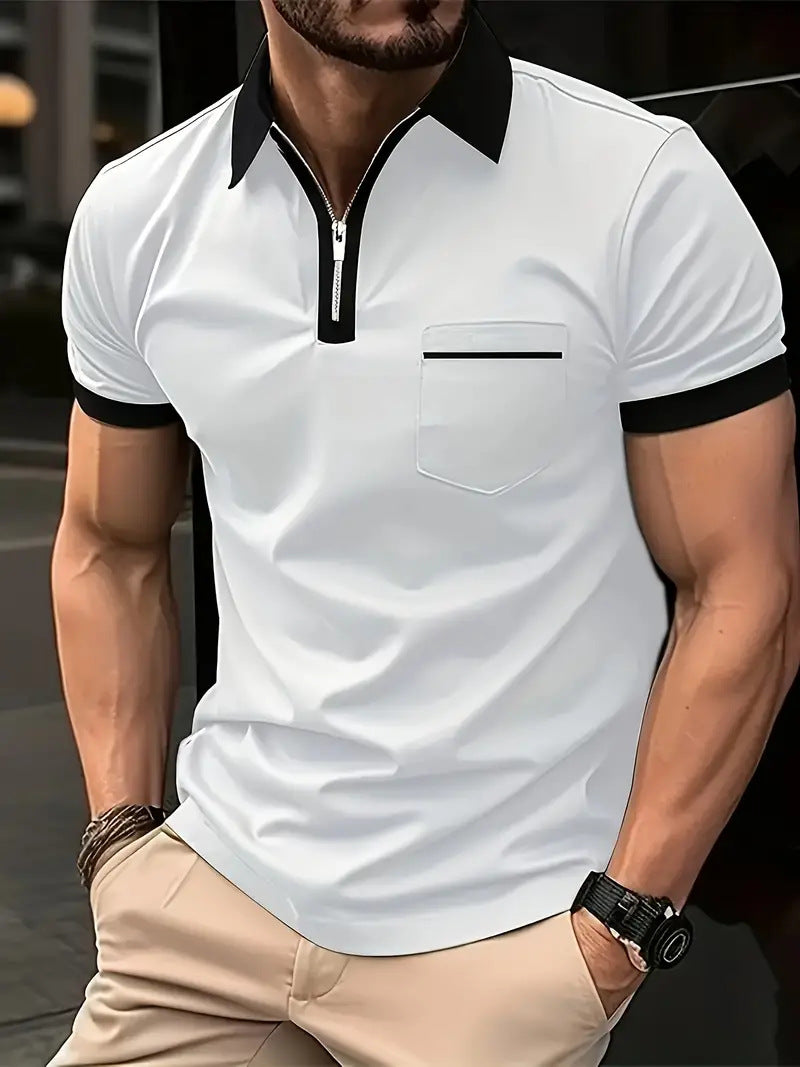 Herren Polo-Shirt mit Reißverschluss und Brusttasche Heidi-Mode