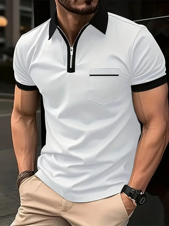 Herren Polo-Shirt mit Reißverschluss und Brusttasche Heidi-Mode