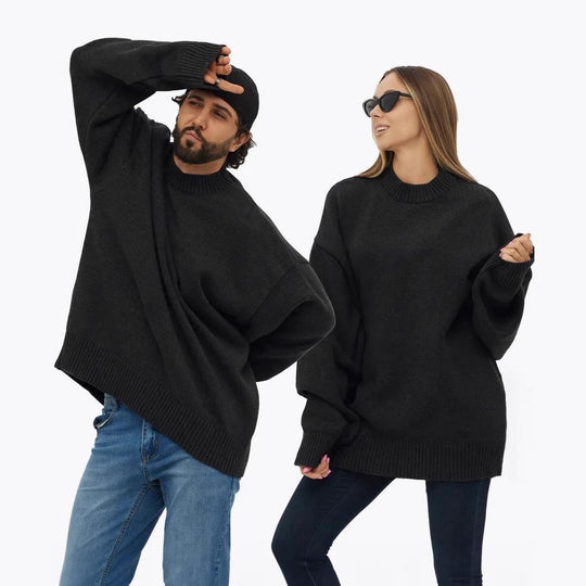 Damen gemütlicher Oversized Pullover mit strukturiertem Rippenmuster und breiten Bündchen Heidi-Mode