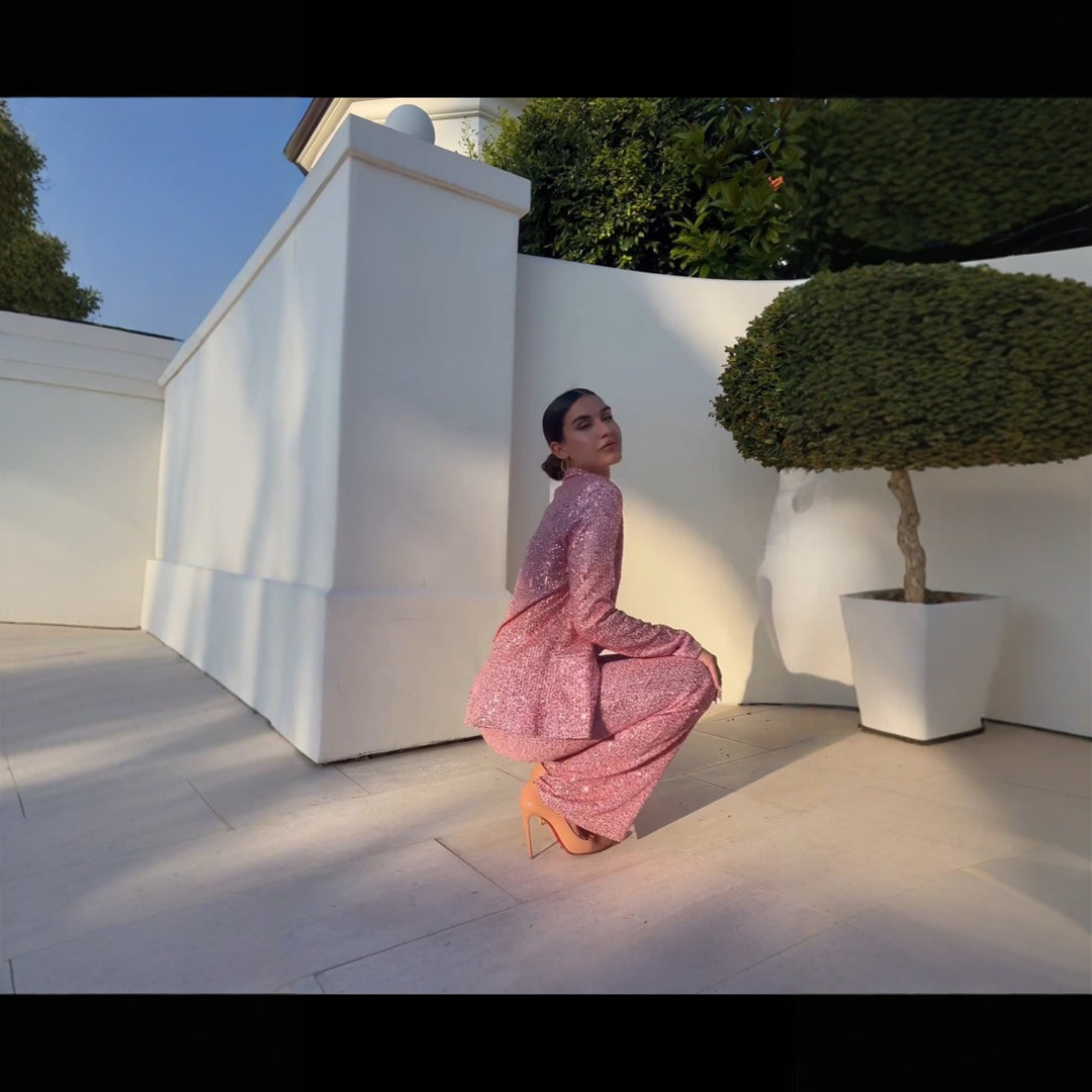 Damen Glitzerndes Anzugset mit weitem Schlag und elegantem Blazer Heidi-Mode