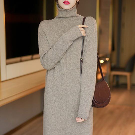 Damen Strickkleid mit hohem Kragen und eleganter Struktur Heidi-Mode