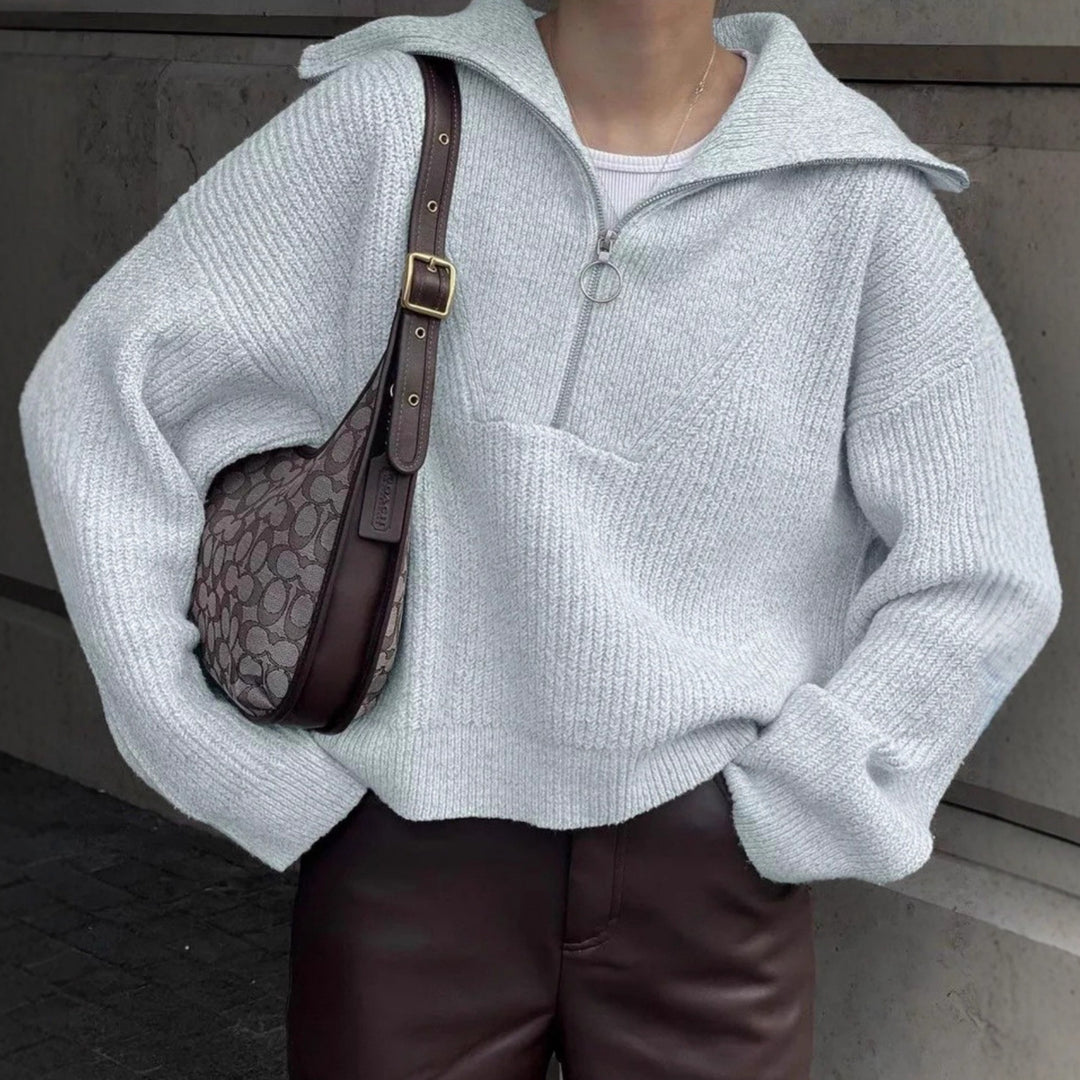 Damen Strickpullover mit Reißverschluss und lässigem Schnitt Heidi-Mode