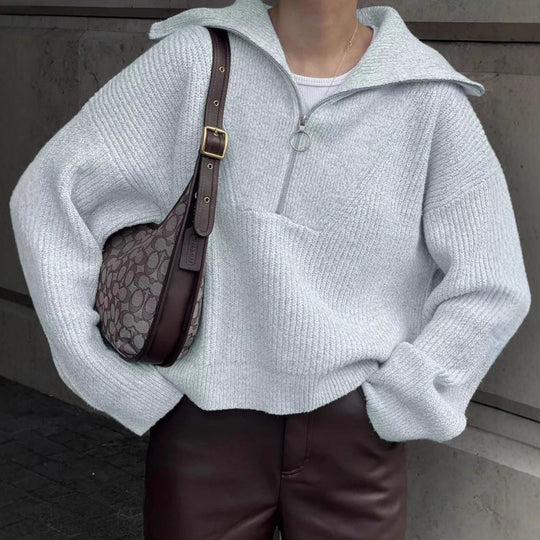 Damen Strickpullover mit Reißverschluss und lässigem Schnitt Heidi-Mode