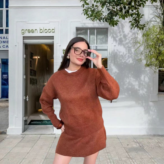 Damen Strickkleid mit voluminösen Ärmeln und lässigem Schnitt Heidi-Mode
