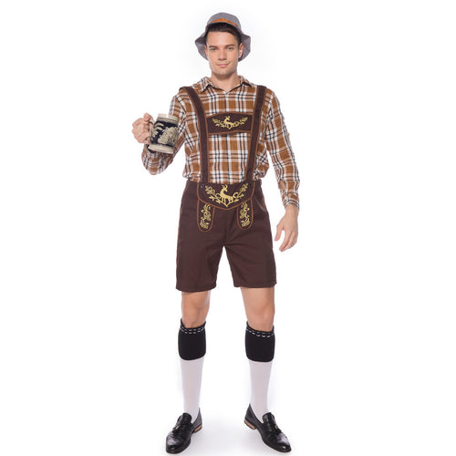 Damen Trachten-Latzhose mit kariertem Oberteil und dekorativer Stickerei Heidi