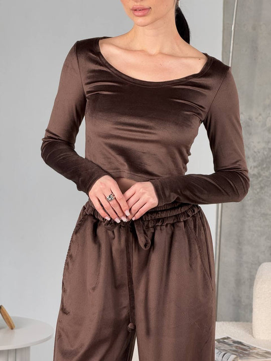 Damen modisches Crop-Top und bequeme Freizeithose Set Heidi-Mode
