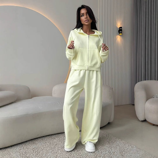 Damen Lässiges Sport-Set mit modischer Kapuze und weitem Schnitt Heidi-Mode