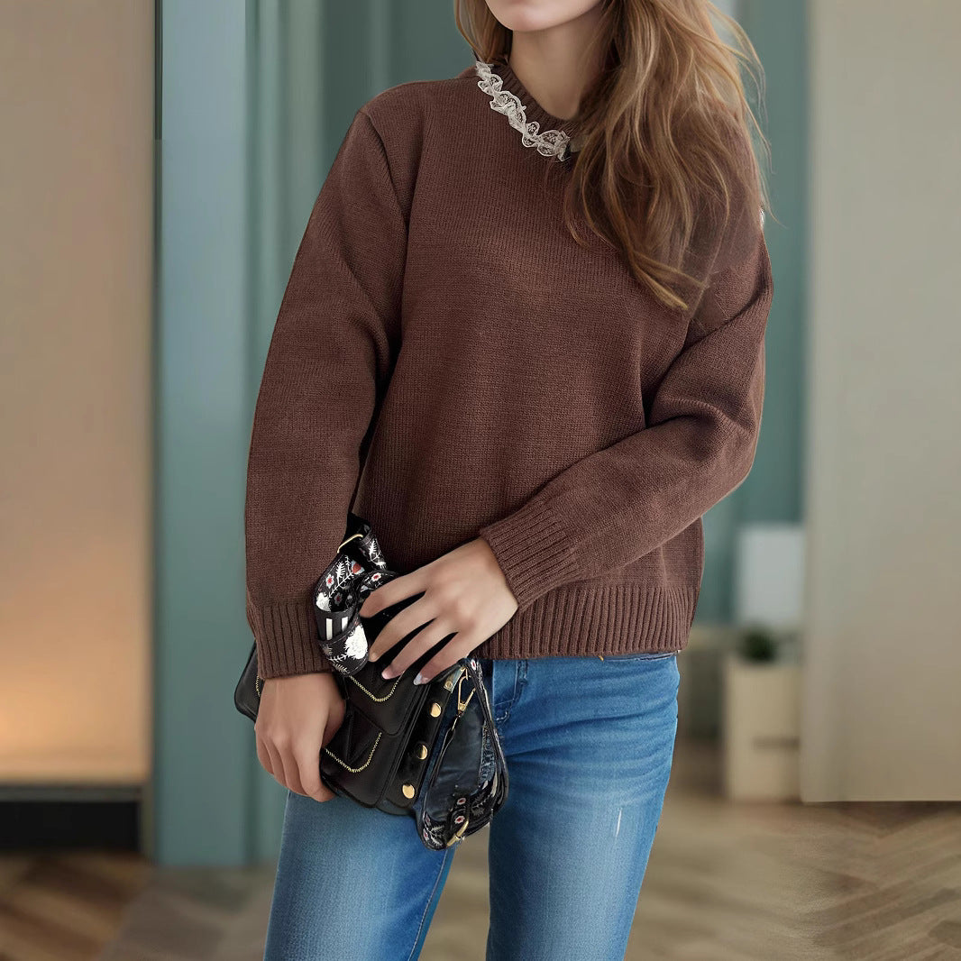 Damen lässiger Pullover mit dekorativem Kragen Heidi-Mode