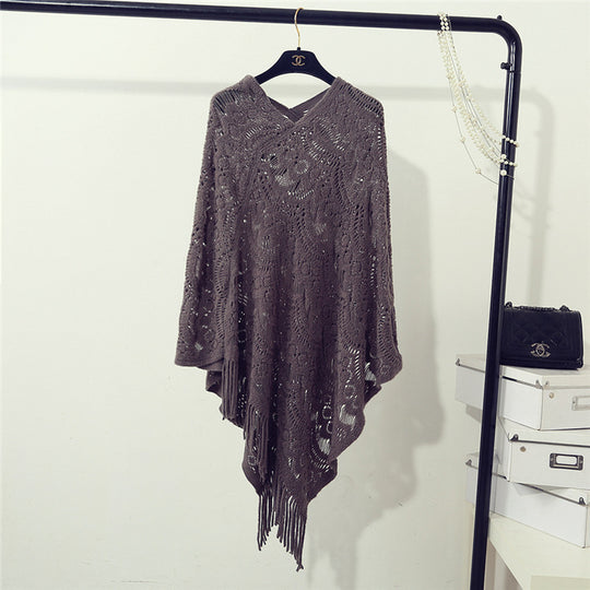 Damen eleganter Poncho mit dekorativem Häkelmuster Heidi-Mode