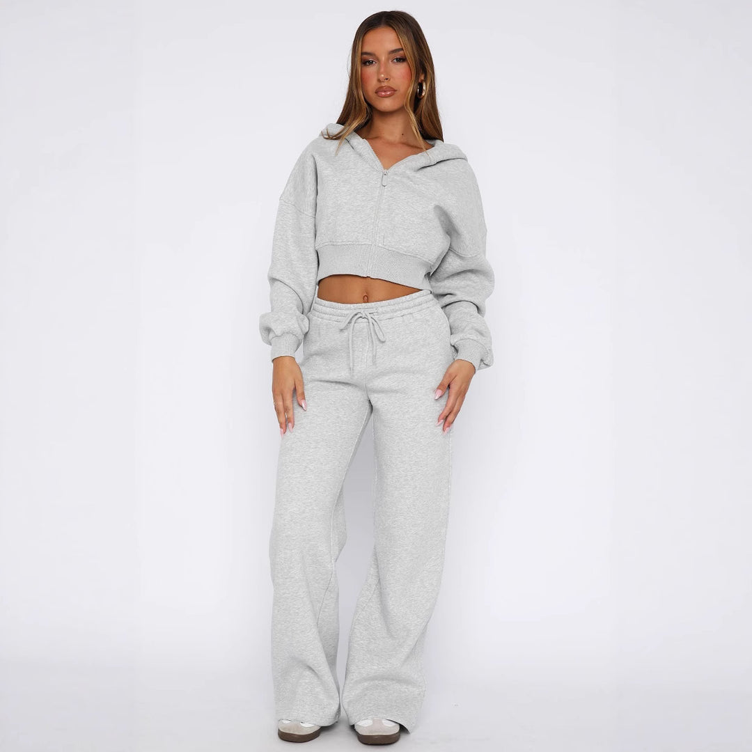 Damen moderner Cropped Hoodie und weite Jogginghose Set Heidi-Mode