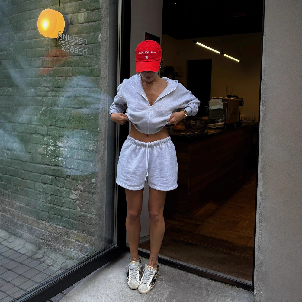 Damen lässiges Kurzarm-Set mit Hoodie und komfortablem Gummibund Heidi-Mode