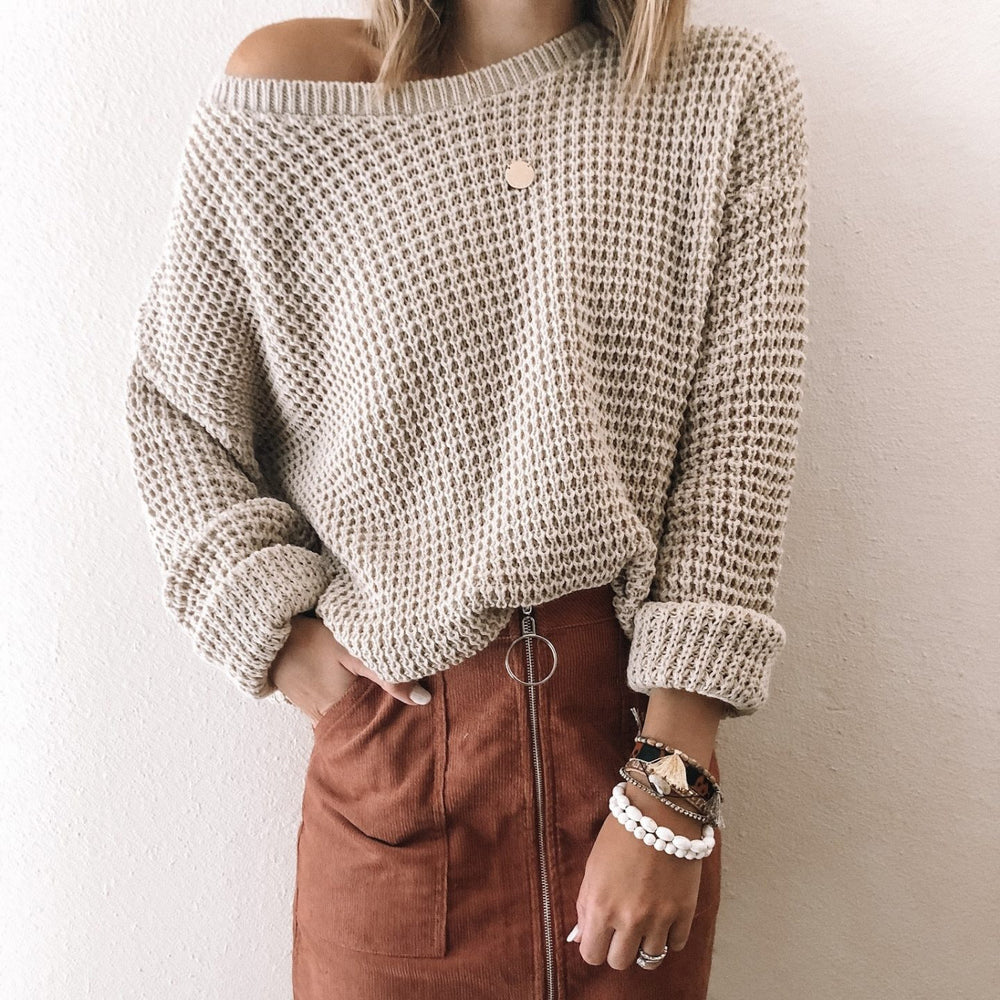 Damen lässiger Strickpullover im modernen Netzdesign Heidi-Mode