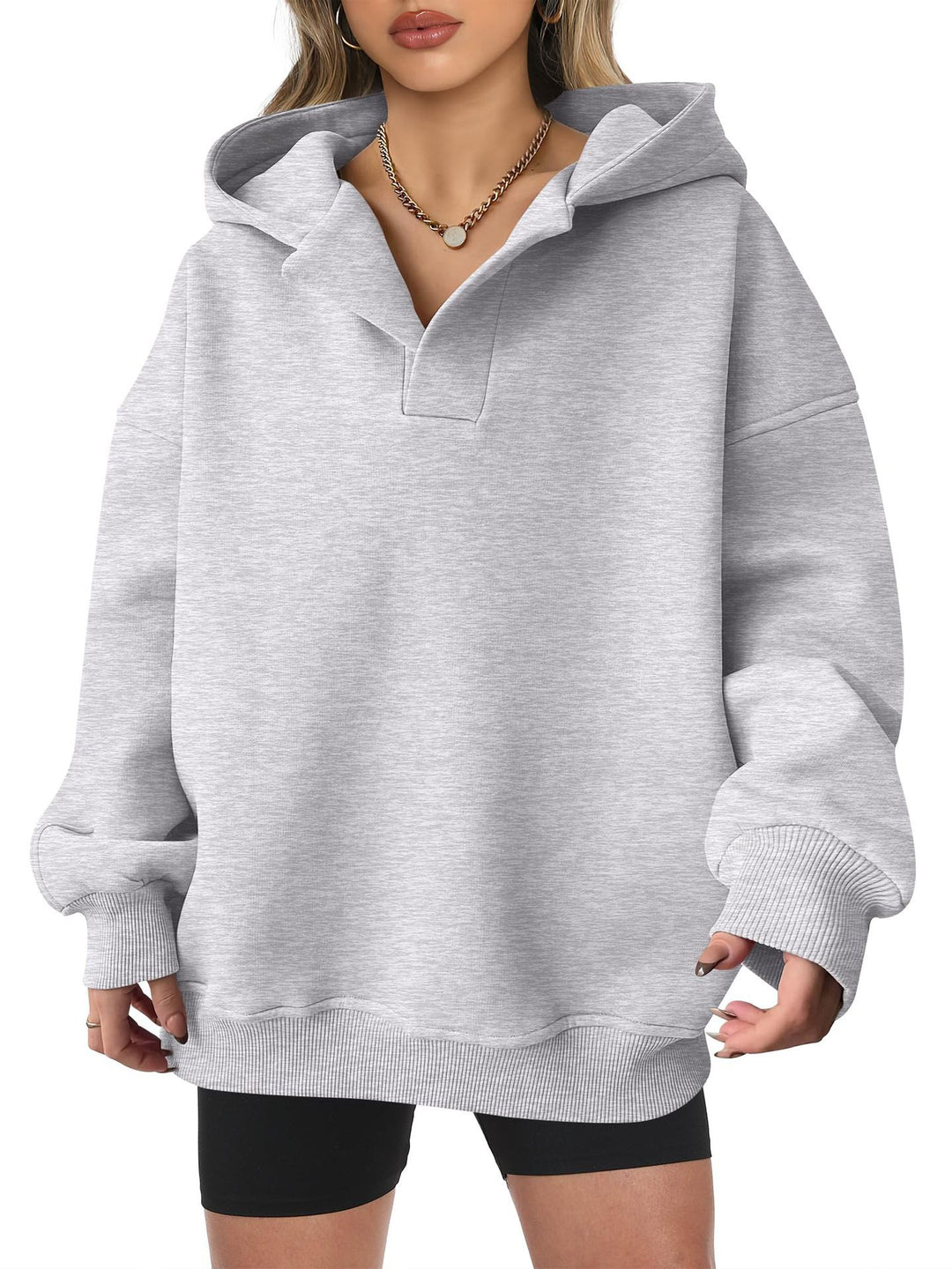 Damen Oversized Hoodie mit kurzem Kragen und praktischen Seitentaschen Heidi-Mode