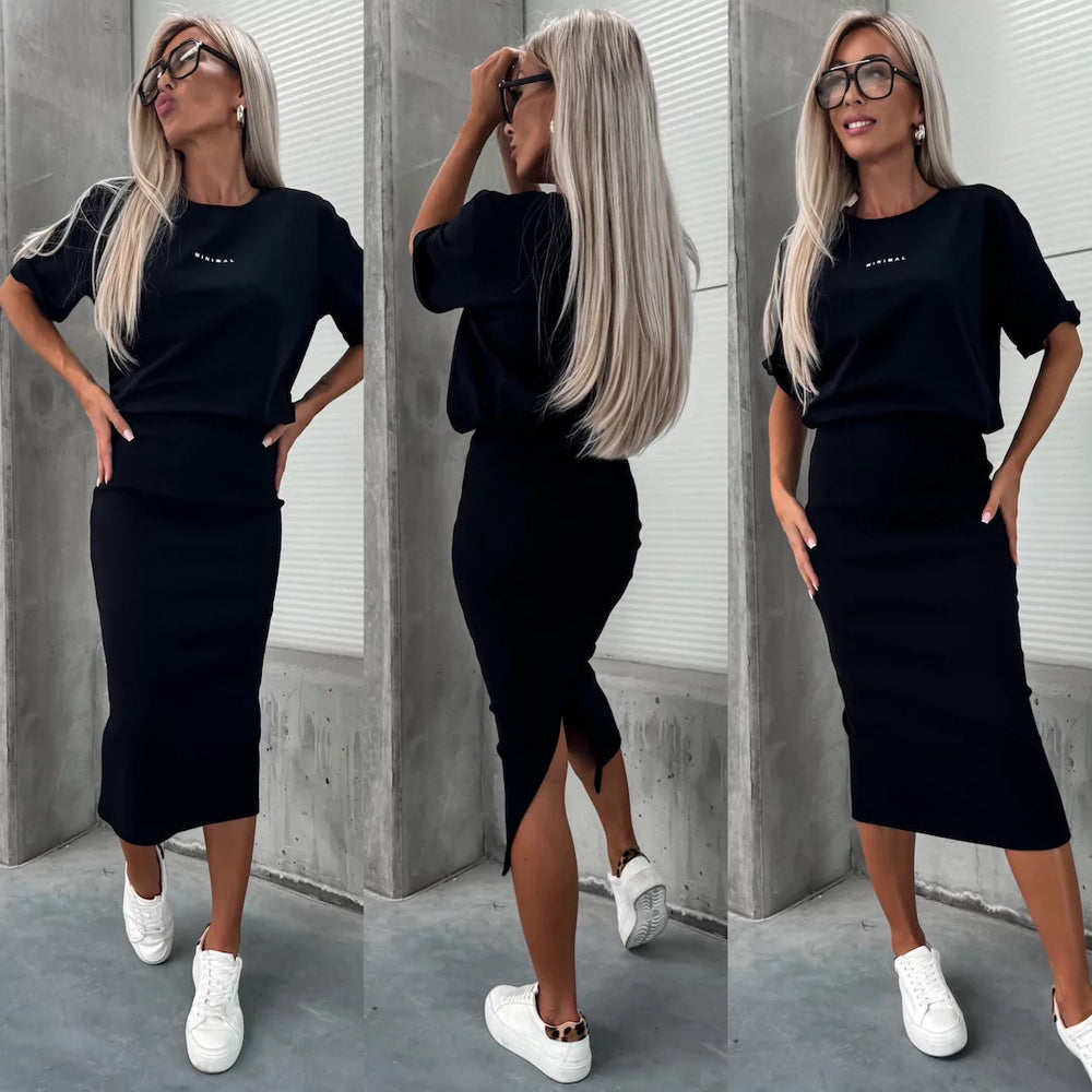 Damen Modisches Strickensemble mit lässigem Oberteil und weitem Rock Heidi-Mode