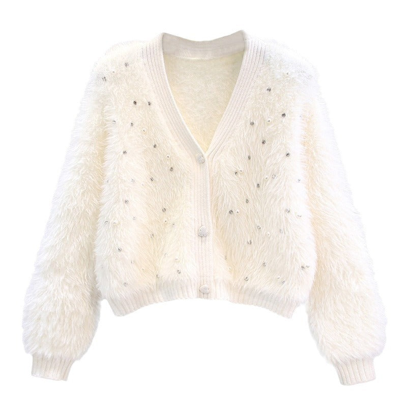 Damen Flauschiger Kurz-Cardigan mit dezenten Knopfdetails Heidi-Mode