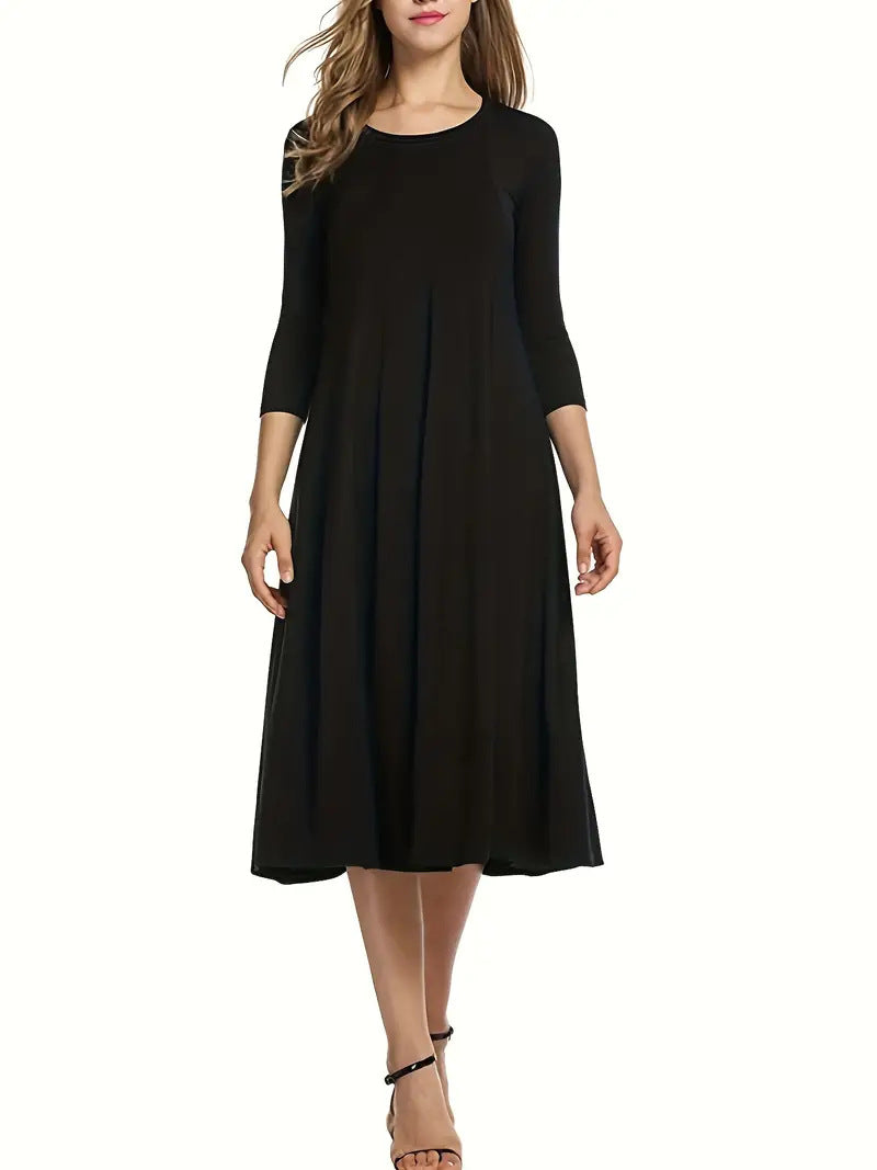Damen Midi-Kleid mit schmeichelndem Schnitt und 3/4-Ärmeln Heidi-Mode