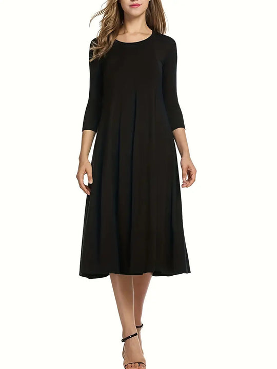 Damen Midi-Kleid mit schmeichelndem Schnitt und 3/4-Ärmeln Heidi-Mode