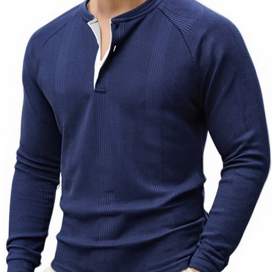 Herren Langarm Henley-Shirt mit strukturierter Oberfläche Heidi-Mode