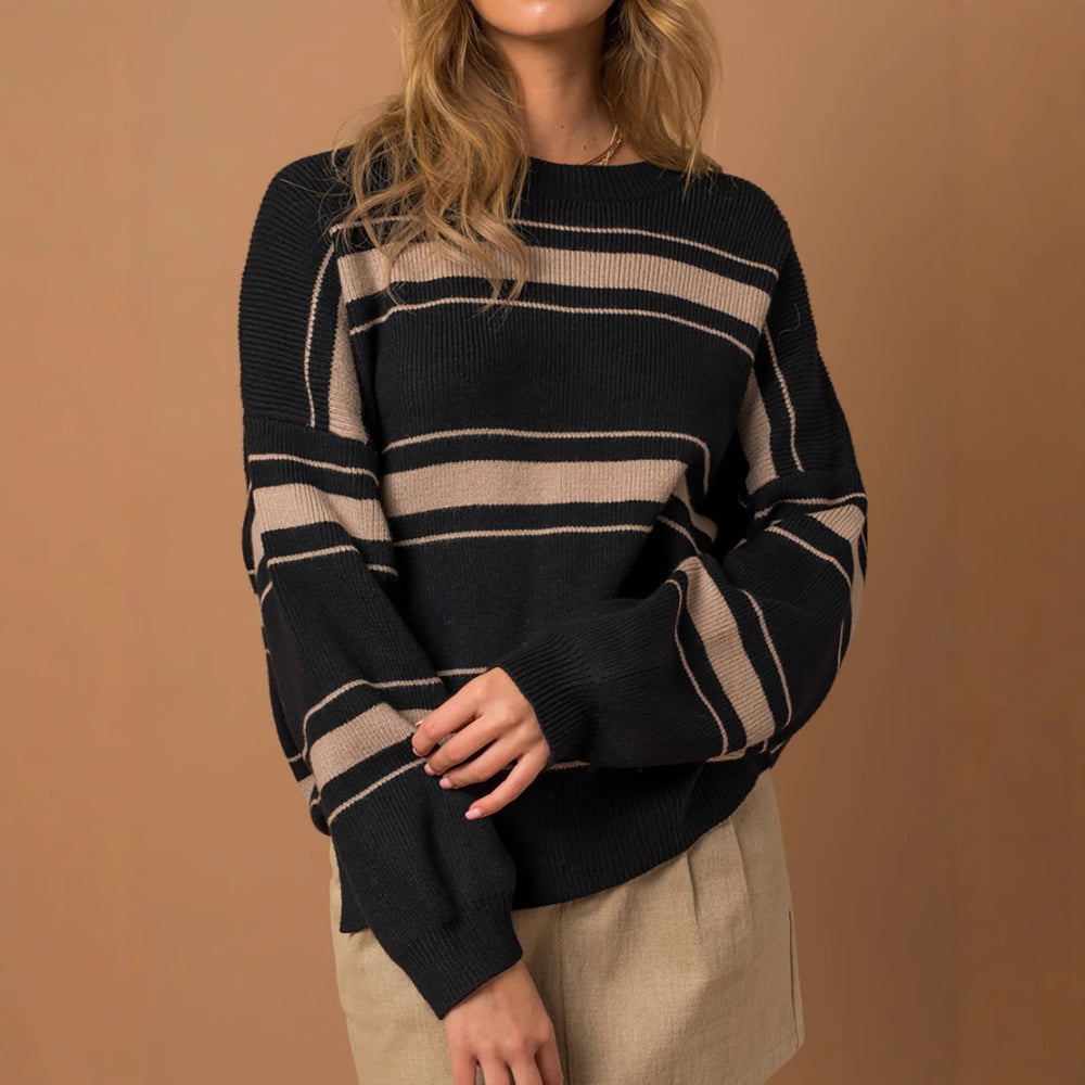Damen lässiger Pullover mit modernen Streifen Heidi-Mode