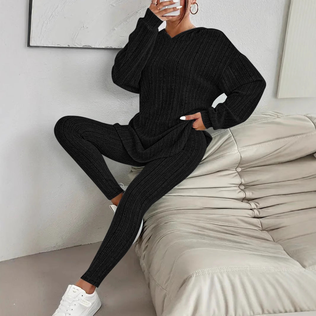 Damen gemütliches Strick-Set mit oversized Oberteil und enganliegenden Leggings Heidi-Mode