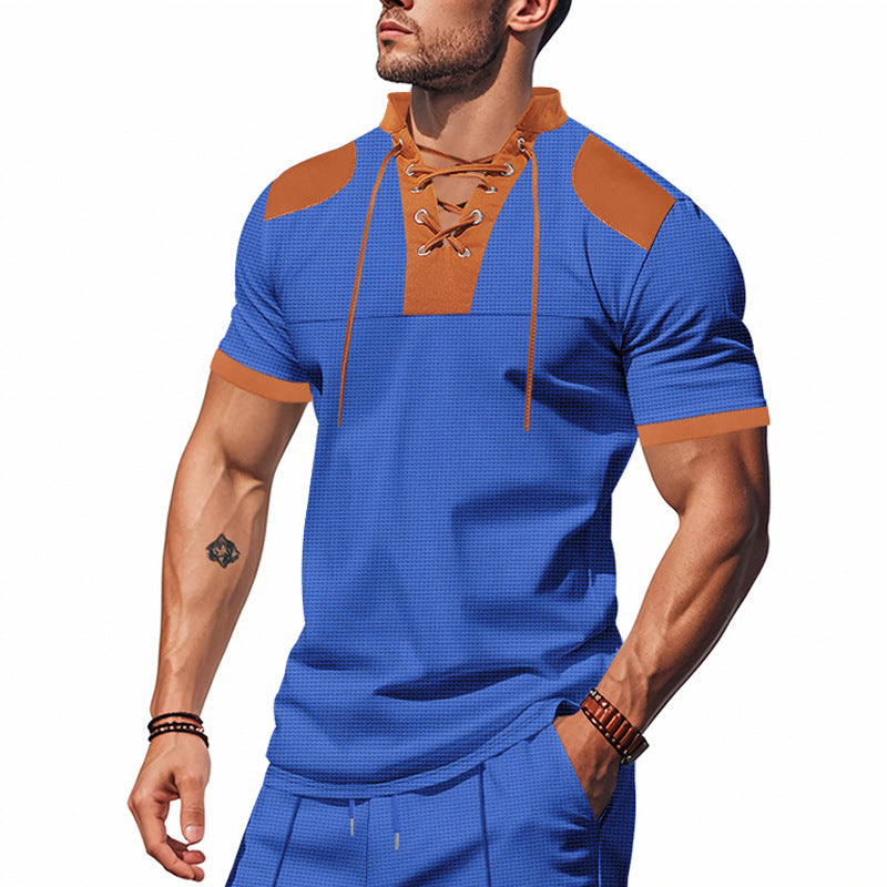Herren Kurzarm-Hemd mit modernem Schnürdesign und komfortabler Passform Heidi-Mode