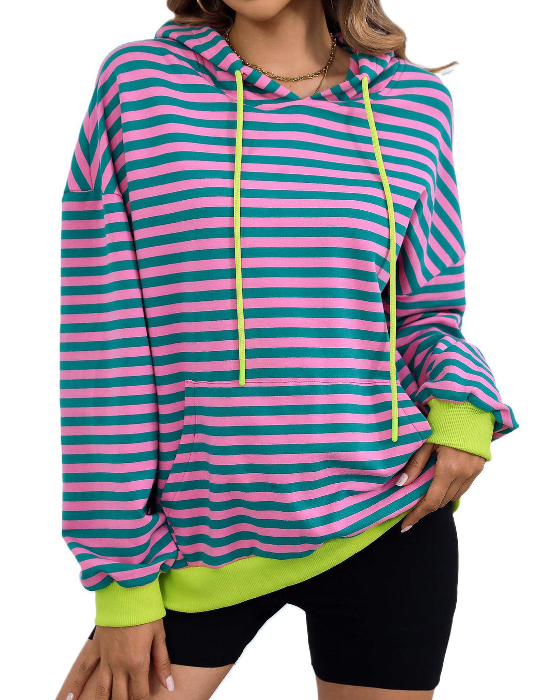 Damen gestreifter Kapuzenpullover mit stylischer Kängurutasche Heidi-Mode