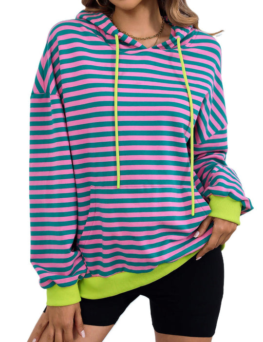 Damen gestreifter Kapuzenpullover mit stylischer Kängurutasche Heidi-Mode