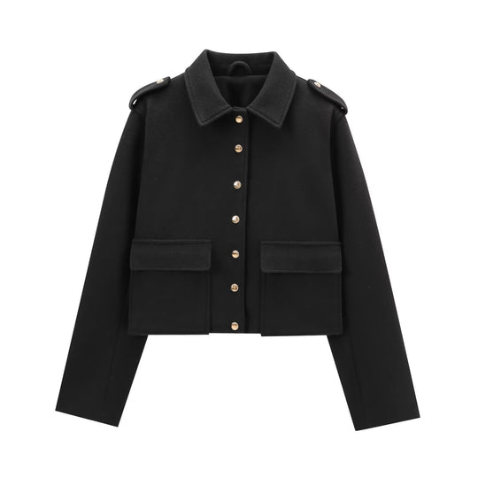 Damen moderne cropped Jacke mit goldenen Druckknöpfen Heidi-Mode