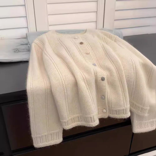 Damen Grobstrick-Cardigan mit geschmackvollem Knopfverschluss und weiten Ärmeln Heidi-Mode
