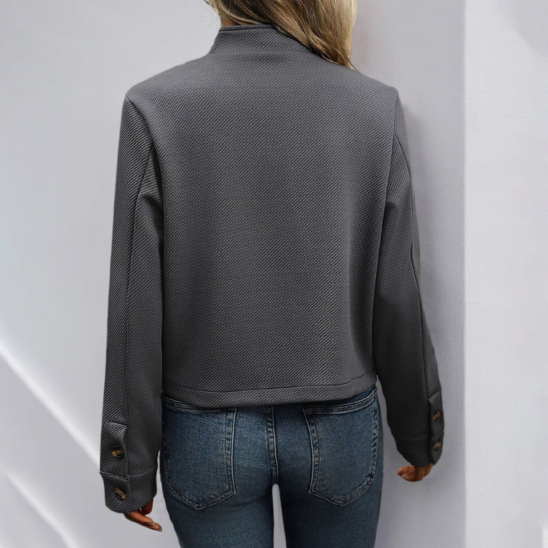 Damen stylische Jacke mit Knopfdetails und modernem Schildkragen Heidi-Mode