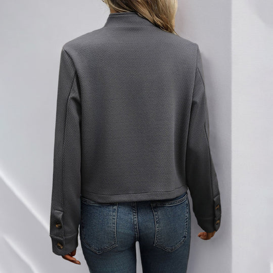Damen stylische Jacke mit Knopfdetails und modernem Schildkragen Heidi-Mode