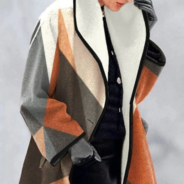 Damen Modischer Oversized Mantel mit geometrischem Design Heidi-Mode