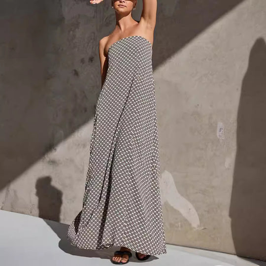 Damen Maxikleid mit strapless Design und einzigartigem Muster Heidi-Mode