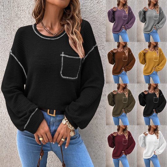 Damen lässiger Pullover mit modischen Puffärmeln Heidi-Mode