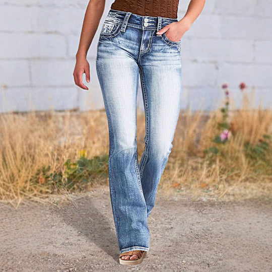 Damen Bootcut Jeans mit auffälligen Rückentaschen Heidi-Mode