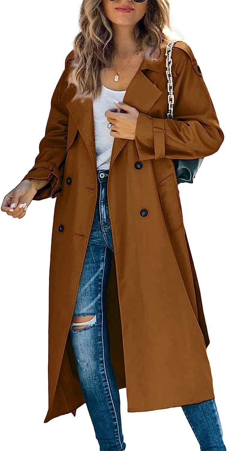 Damen Eleganter Trenchcoat im Oversize-Stil mit Taillengürtel Heidi-Mode