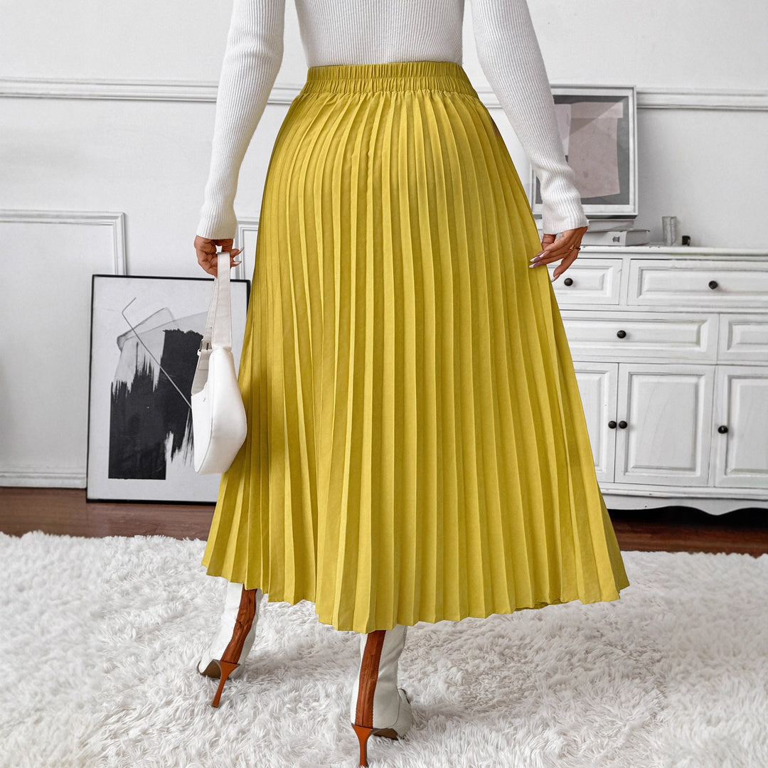 Damen Plissierter Midirock mit elastischem Bund und fließendem Schnitt Heidi-Mode