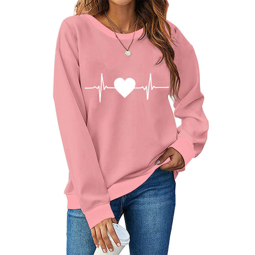 Damen Sweatshirt mit kreativem Herzschlag-Design Heidi-Mode