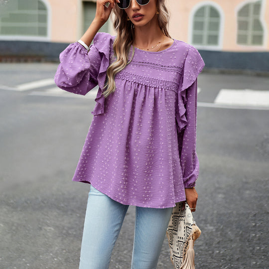 Damen Bluse mit Rüschendetails und feiner Struktur Heidi-Mode