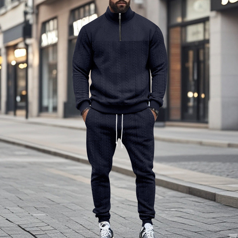 Herren Sportlicher Strickanzug mit Stehkragen und Reißverschluss Heidi-Mode