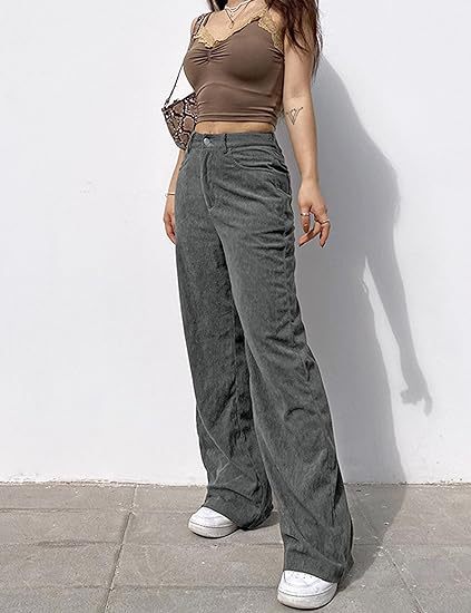 Damen Weite Cordhose mit hohem Bund und dekorativen Seitentaschen Heidi-Mode